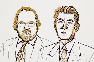 An illustration of James P. Allison and Tasuku Honjo, 2018 Nobel Laureates in Physiology or Medicine