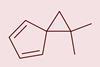 A chemical structure of a ring of five carbons attached at one corner to a ring of three carbons with two additional carbons coming of one of the three carbons
