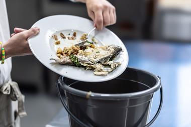 Someone scrapping their leftover fish from their plate into a bin