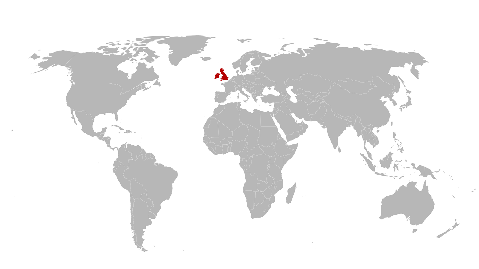 World map with UK and Ireland hightlighted