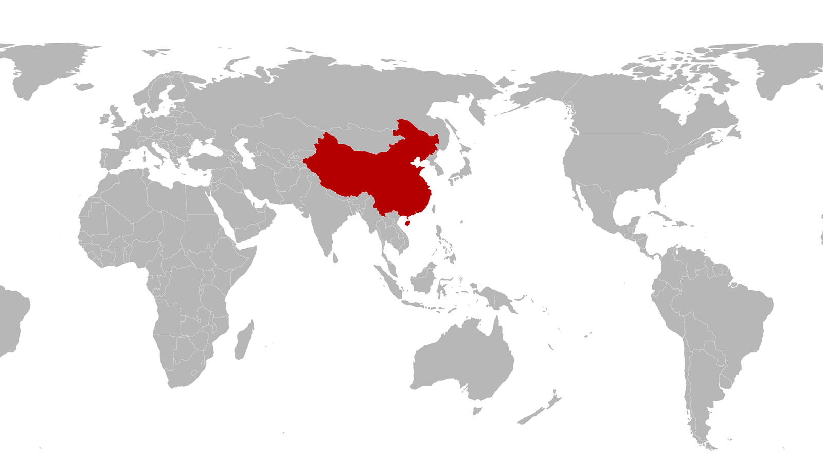 World map with centred China highlighted